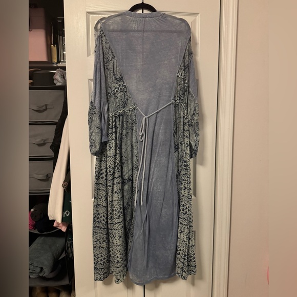 Free People Blue Embroidered Patchwork Boho Maxi Dress – Size XL - Picture 4 of 4